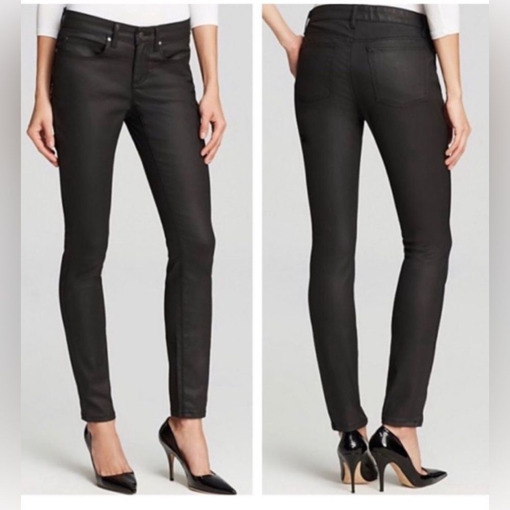 Eileen Fisher Wax Coated Black Skinny Jeans‎ Organic Cotton